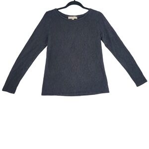 LOFT Lace Textured Long Sleeve Top Black Small Feminine Minimalist Soft Knit